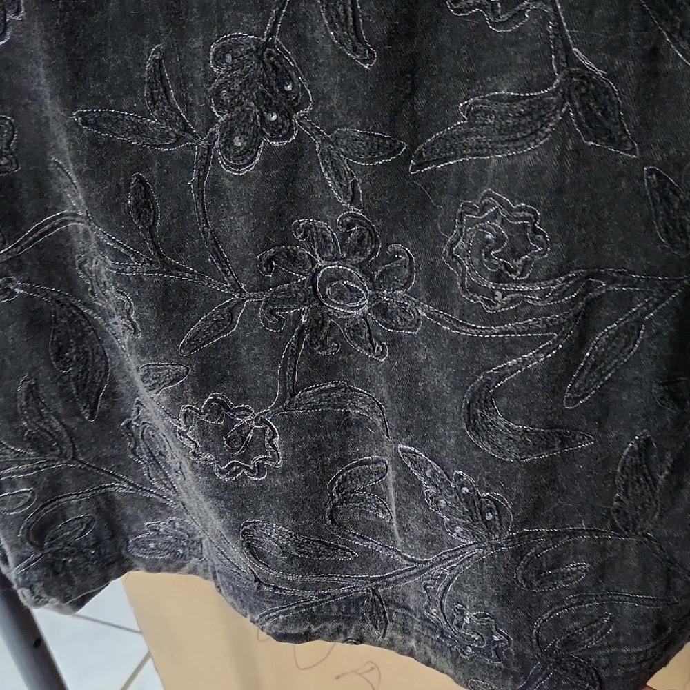 Chico's Black Floral Embroidered Jean Jacket - Picture 5 of 8